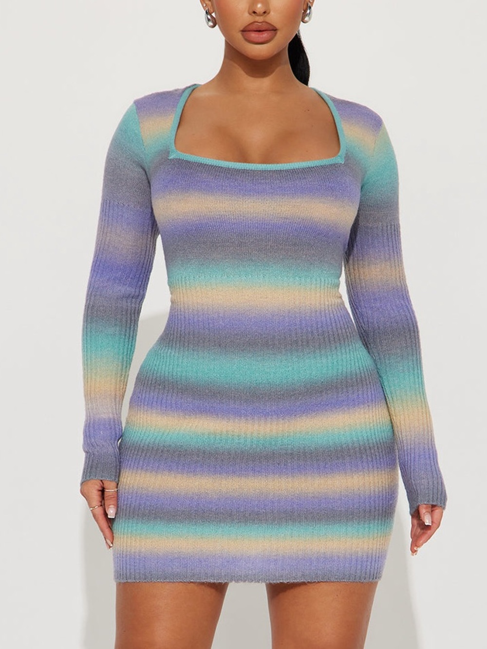NWOT Fashion Nova Multicolor Striped Long Sleeve Ribbed Sweater Dress